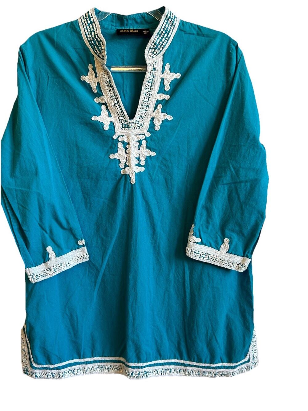 Beach Coverup Bohemian Blue Boho Embroidered Sea Beach Resort Indigo Moon L